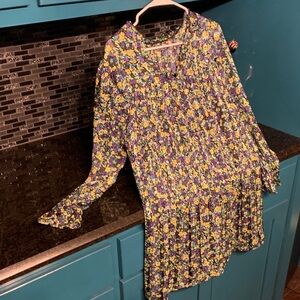 Floral Long Sleeve Dress with Pleats.